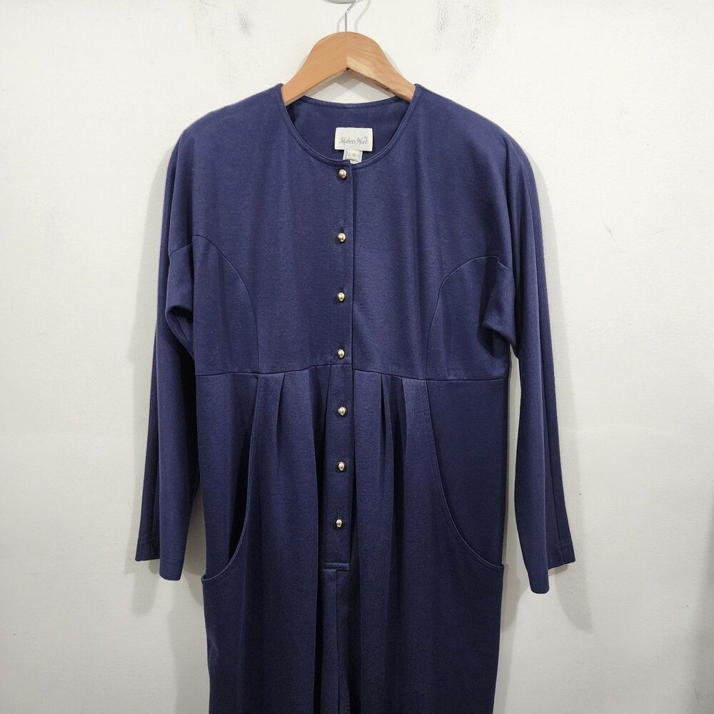 Mothers Work Vintage 80's Classic Knit Jumpsuit Navy Gold Button-down Womens 8 - Picture 4 of 16